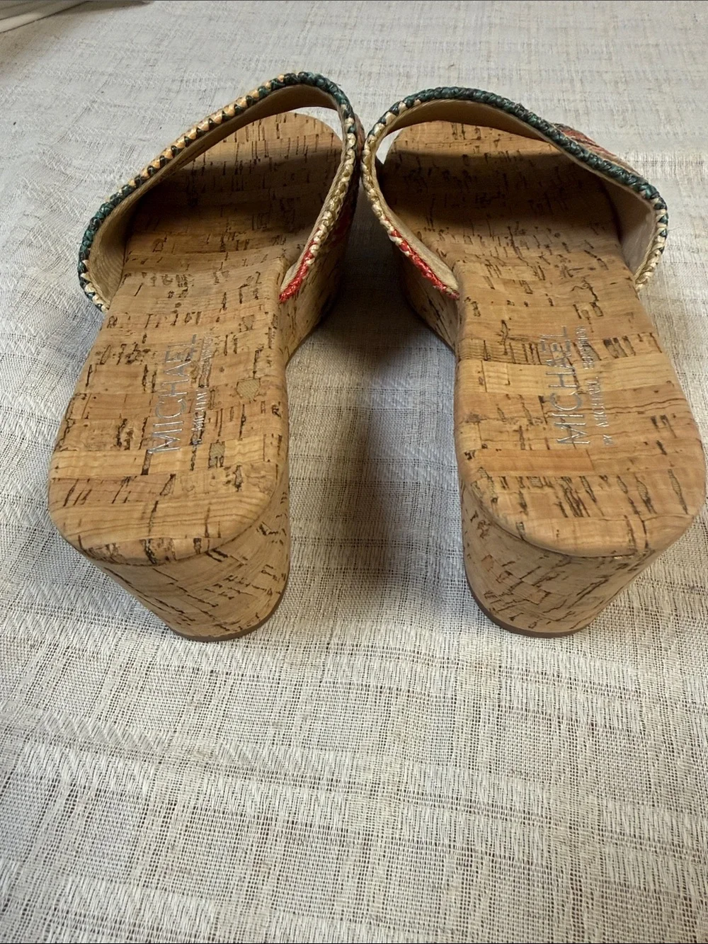 Michael Kors Multicolor Zigzag Woven Cork Slide Mules